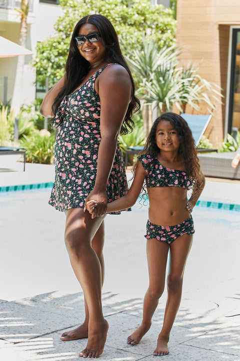 Clear Waters Mommy & Me Swim Dress in Black Roses