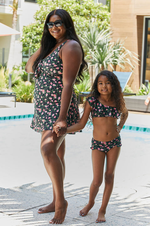 Clear Waters Two-Piece Swim Set in Black Roses Girls