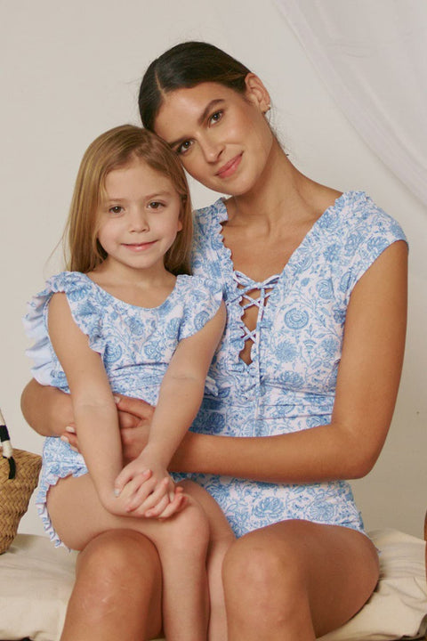 Bring Me Flowers Mommy & Me V-Neck One Piece Swimsuit Thistle Blue