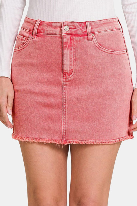 90's Vibe Acid Wash Frayed Skirt | Coral