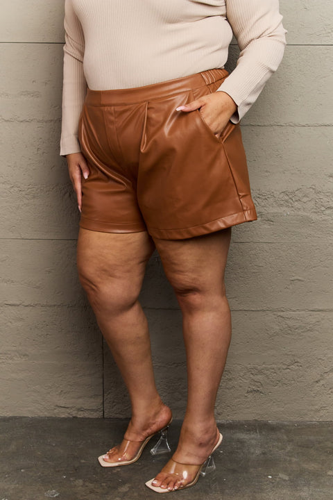 Cognac Vegan Leather Shorts