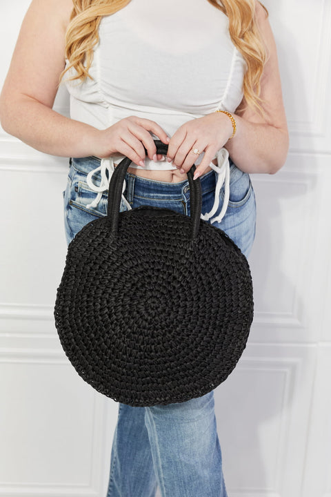 Beach Date Rattan Handbag in Black