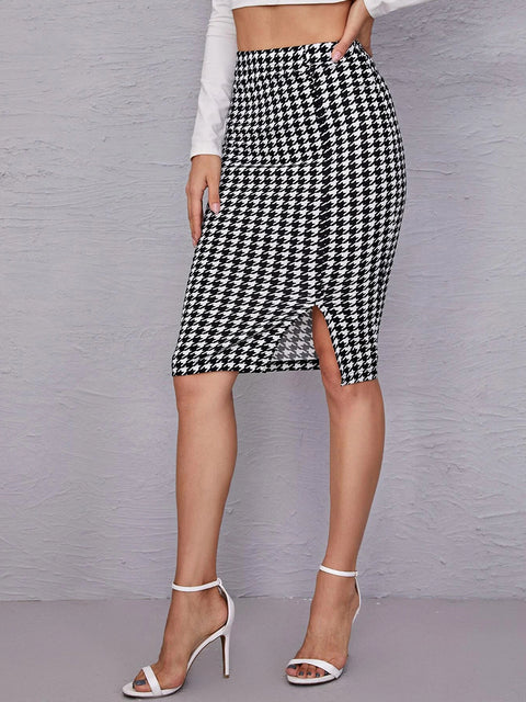 Houndstooth Pencil Skirt